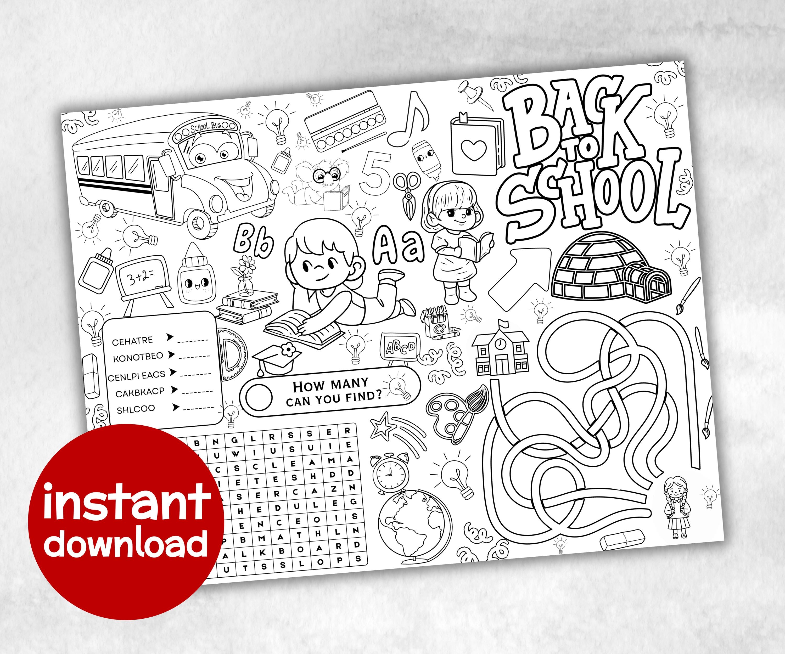 Back to school Placemat, First Day Of School, Classroom Activity, Coloring Placemats, Teacher Resources, Homeschool Activity, Learning sheet-Holidays -TheHustlingCatLady-Party Games