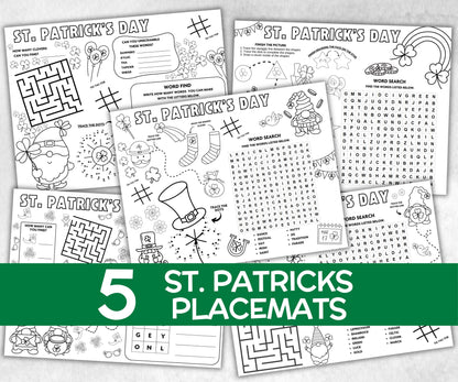 St.patricks day Placemat, Activity Placemat, Puzzles Placemat, st patrick kid craft, st patricks games, leprechaun activity, Coloring Page-Holidays -TheHustlingCatLady-Party Games