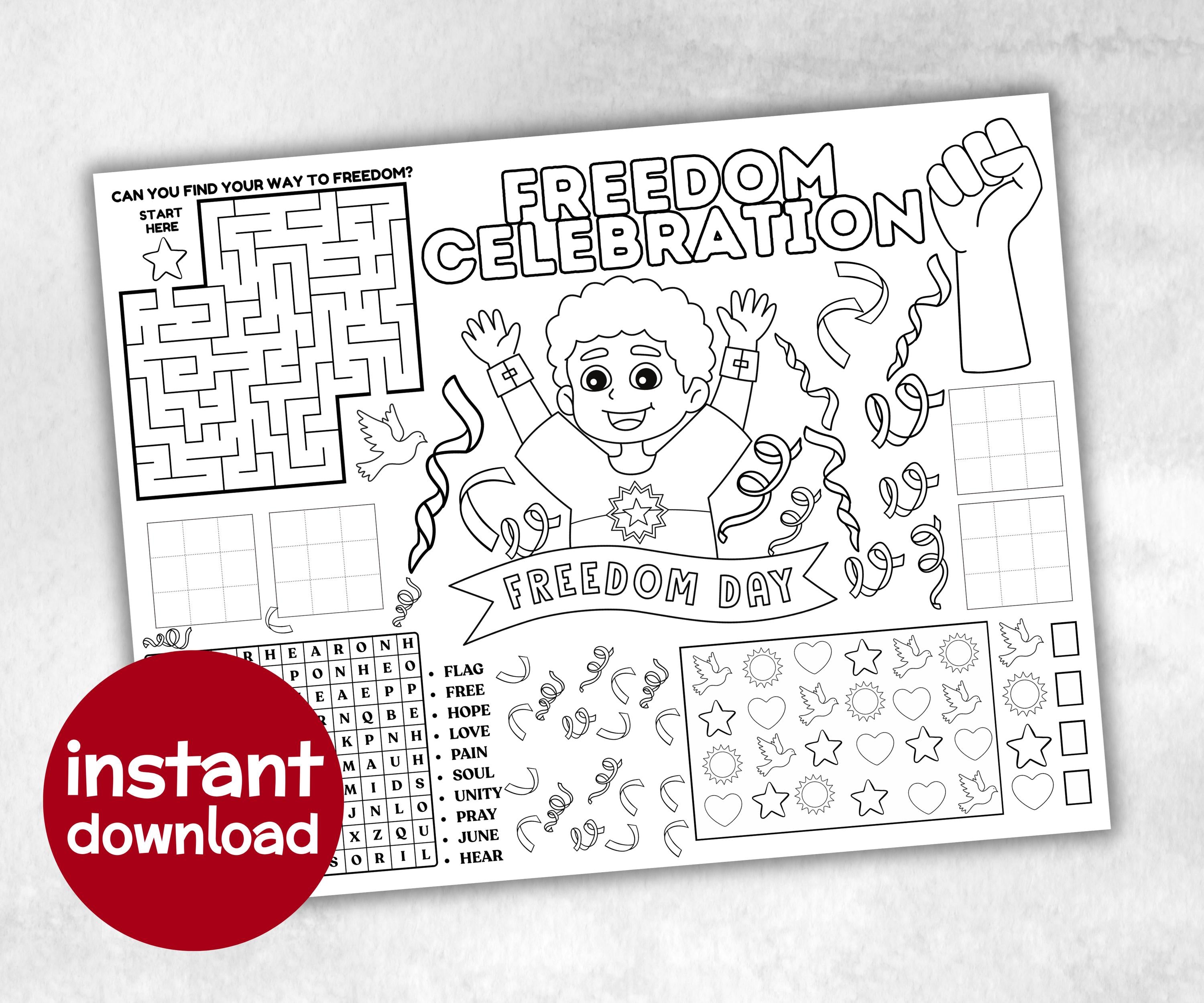 Juneteenth printable Placemat, Black History, african american, Dinner games, Juneteenth School, Juneteenth Activity, coloring page activity-Holidays -TheHustlingCatLady-Party Games