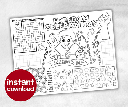 Juneteenth printable Placemat, Black History, african american, Dinner games, Juneteenth School, Juneteenth Activity, coloring page activity-Holidays -TheHustlingCatLady-Party Games