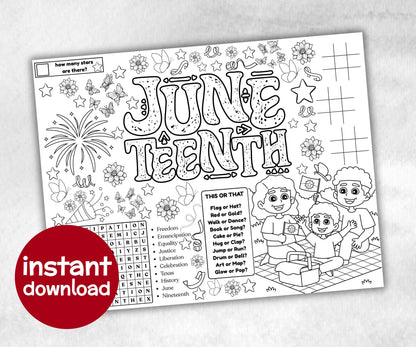 Juneteenth printable Placemat, Black History, african american, Dinner games, Juneteenth School, Juneteenth Activity, coloring page activity-Holidays -TheHustlingCatLady-Party Games