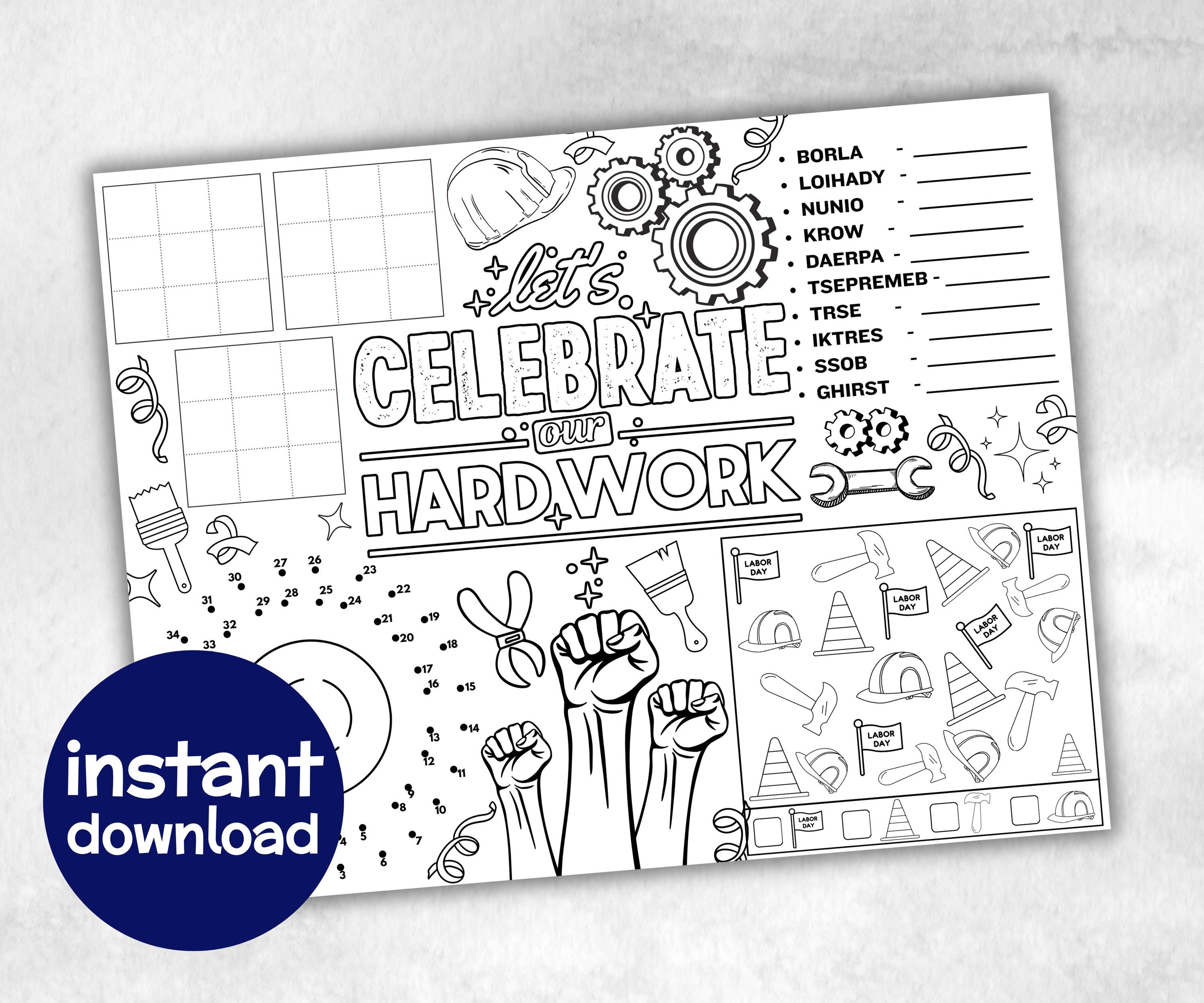 Labor Day printable Placemat, Labor Day Activity, coloring page, America Game, Patriotic Party Game, Memorial Day, Games For Kids, puzzles-Holidays -TheHustlingCatLady-Party Games