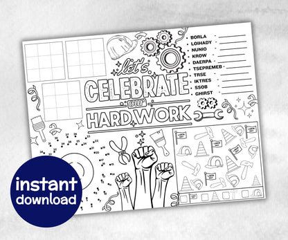 Labor Day printable Placemat, Labor Day Activity, coloring page, America Game, Patriotic Party Game, Memorial Day, Games For Kids, puzzles-Holidays -TheHustlingCatLady-Party Games