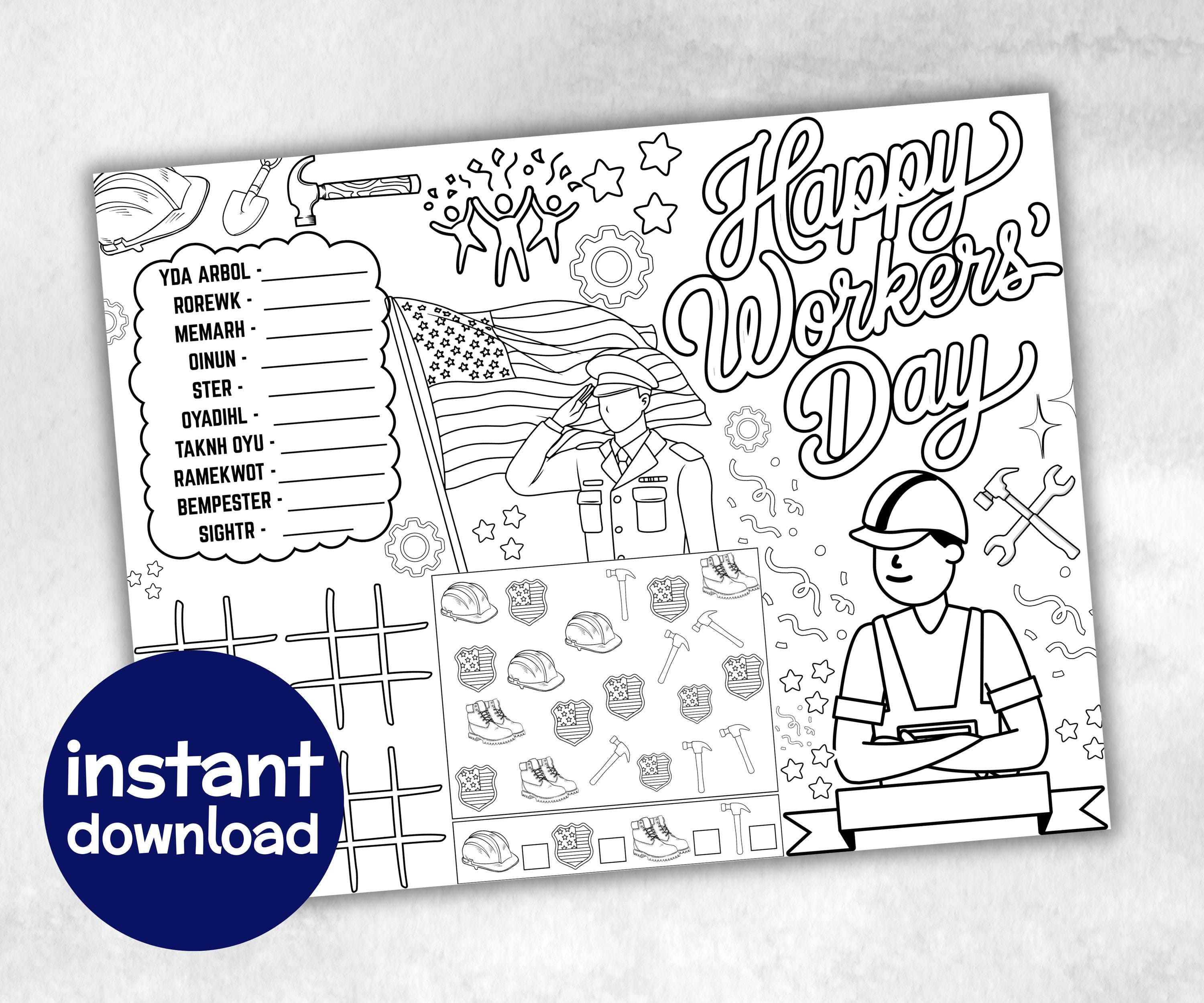Labor Day printable Placemat, Labor Day Activity, coloring page, America Game, Patriotic Party Game, Memorial Day, Games For Kids, puzzles-Holidays -TheHustlingCatLady-Party Games