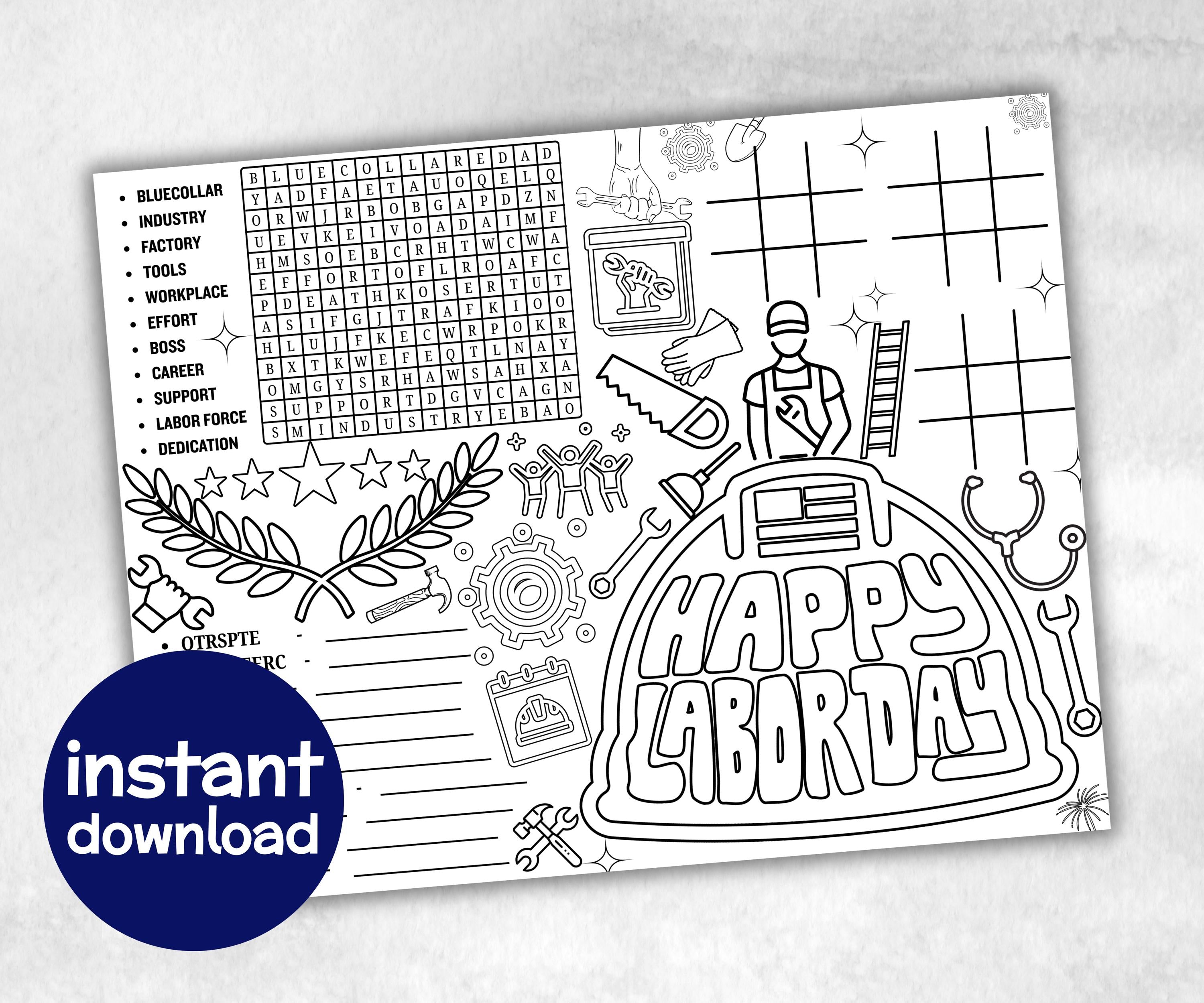 Labor Day printable Placemat, Labor Day Activity, coloring page, America Game, Patriotic Party Game, Memorial Day, Games For Kids, puzzles-Holidays -TheHustlingCatLady-Party Games