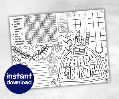 Labor Day printable Placemat, Labor Day Activity, coloring page, America Game, Patriotic Party Game, Memorial Day, Games For Kids, puzzles-Holidays -TheHustlingCatLady-Party Games