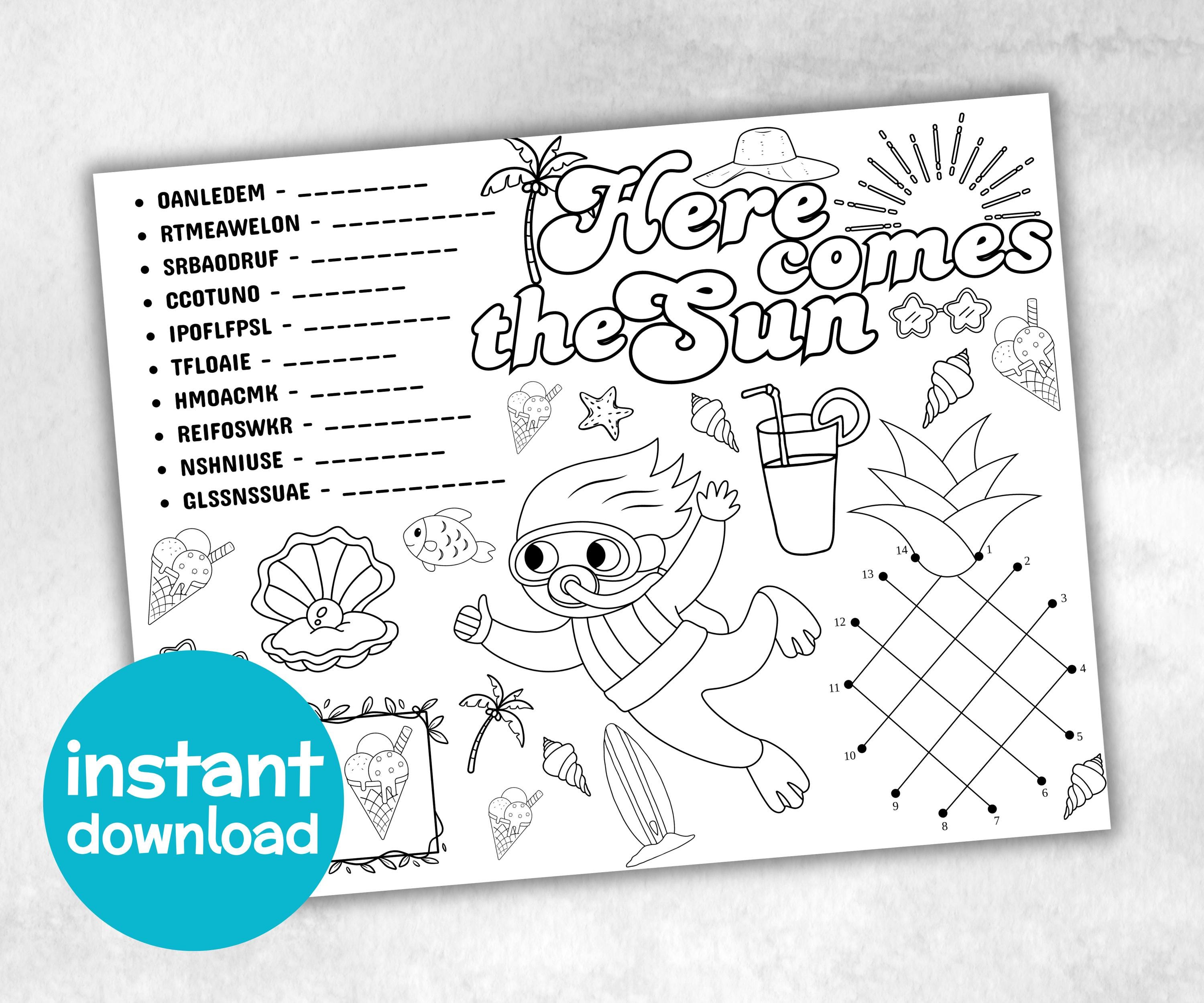 Summer Placemat, Activity Placemat, Puzzles Placemat, coloring page, beach day, kids Activity, Spring Placemats, Summer Camp, Summertime-Holidays -TheHustlingCatLady-Party Games