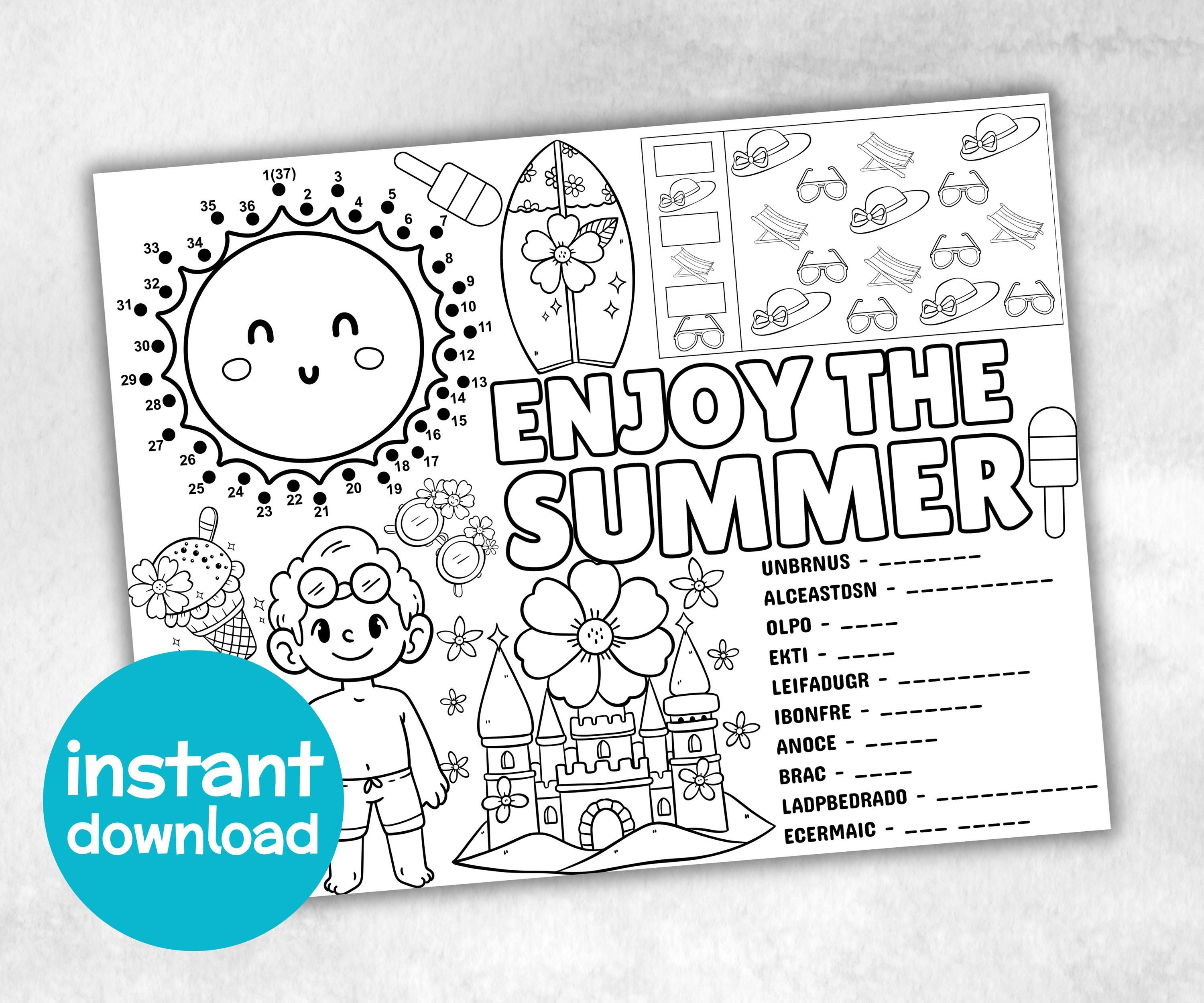 Summer Placemat, Activity Placemat, Puzzles Placemat, coloring page, beach day, kids Activity, Spring Placemats, Summer Camp, Summertime-Holidays -TheHustlingCatLady-Party Games