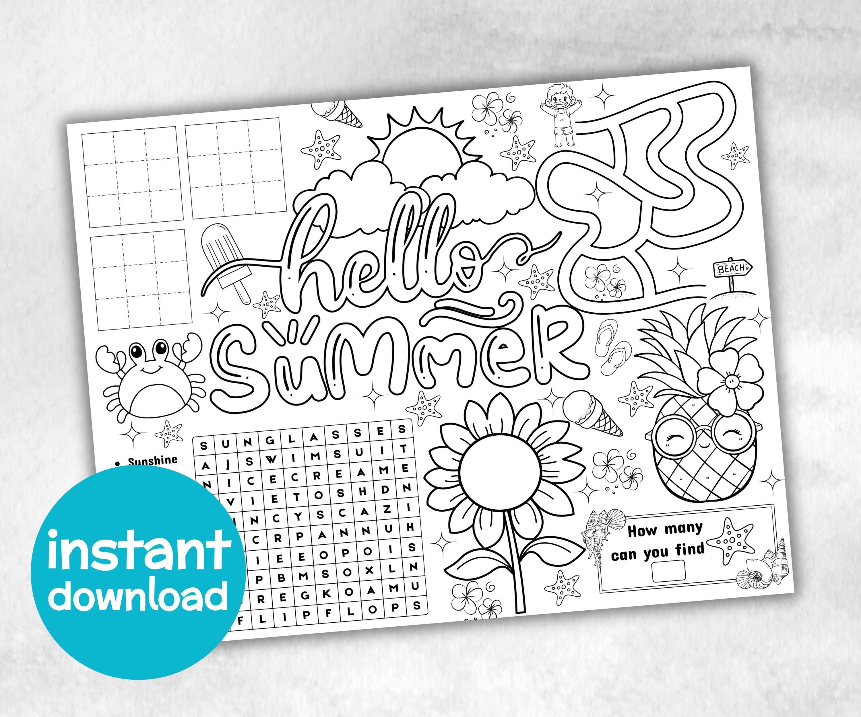Summer Placemat, Activity Placemat, Puzzles Placemat, coloring page, beach day, kids Activity, Spring Placemats, Summer Camp, Summertime-Holidays -TheHustlingCatLady-Party Games