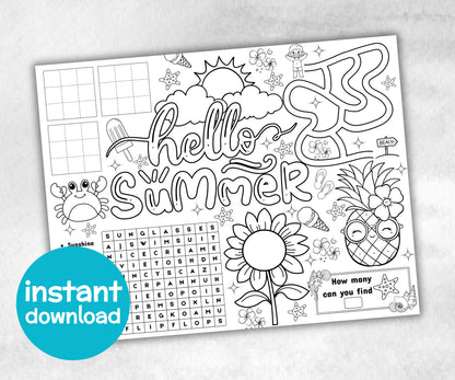 Summer Placemat, Activity Placemat, Puzzles Placemat, coloring page, beach day, kids Activity, Spring Placemats, Summer Camp, Summertime-Holidays -TheHustlingCatLady-Party Games
