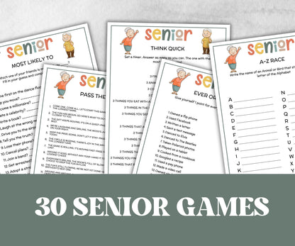 Senior Party Games Bundle, Family Game Night, senior conversations, Would you rather game, charades, most like a senior, Think Quick Trivia-Holidays -TheHustlingCatLady-Party Games