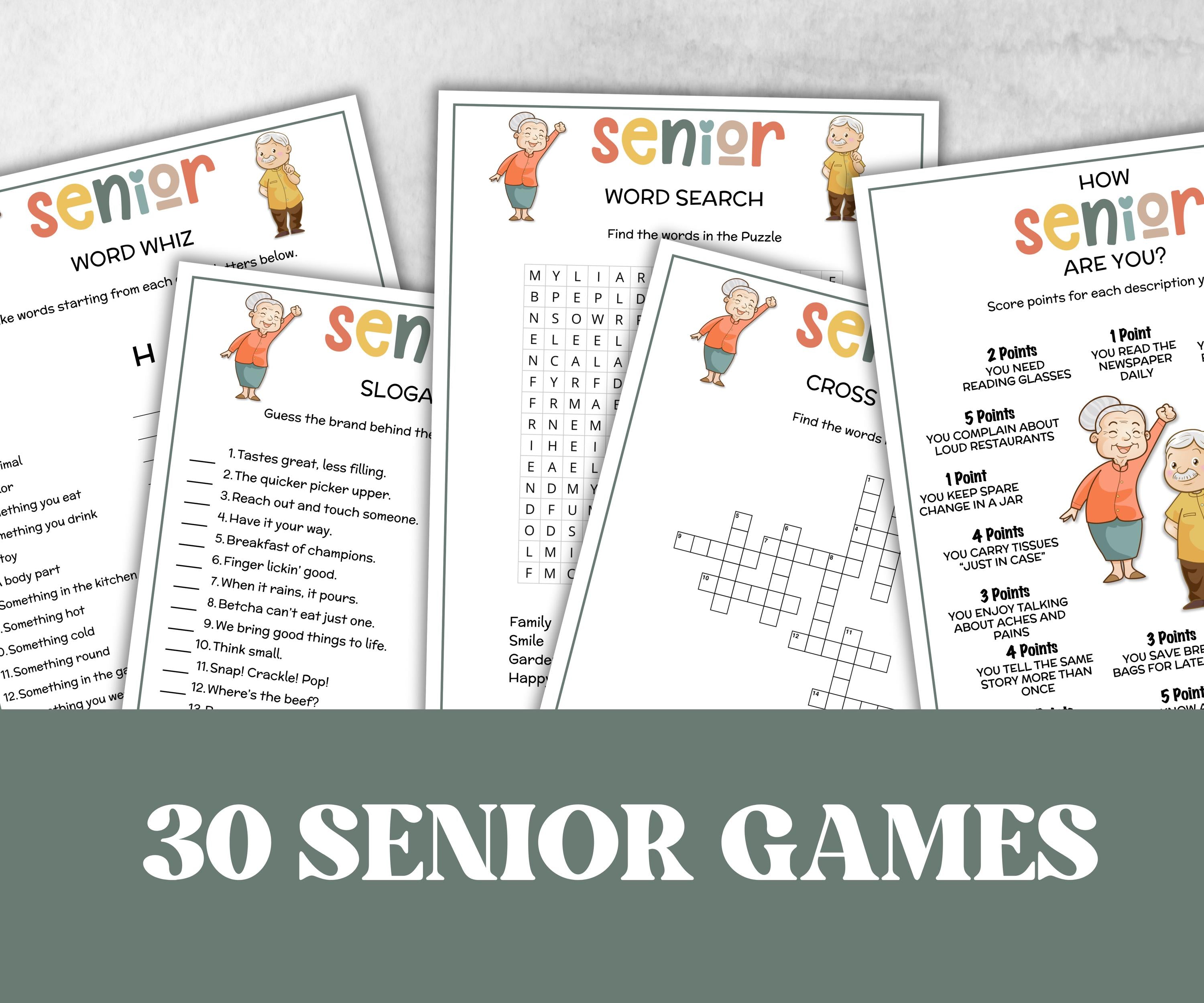 Senior Party Games Bundle, Family Game Night, senior conversations, Would you rather game, charades, most like a senior, Think Quick Trivia-Holidays -TheHustlingCatLady-Party Games