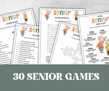 Senior Party Games Bundle, Family Game Night, senior conversations, Would you rather game, charades, most like a senior, Think Quick Trivia-Holidays -TheHustlingCatLady-Party Games