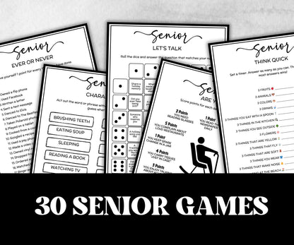 Elderly Retirement games bundle, senior birthday memory game, Senior Living trivia, brain teasers, activity for seniors, grandparents games-Holidays -TheHustlingCatLady-Party Games