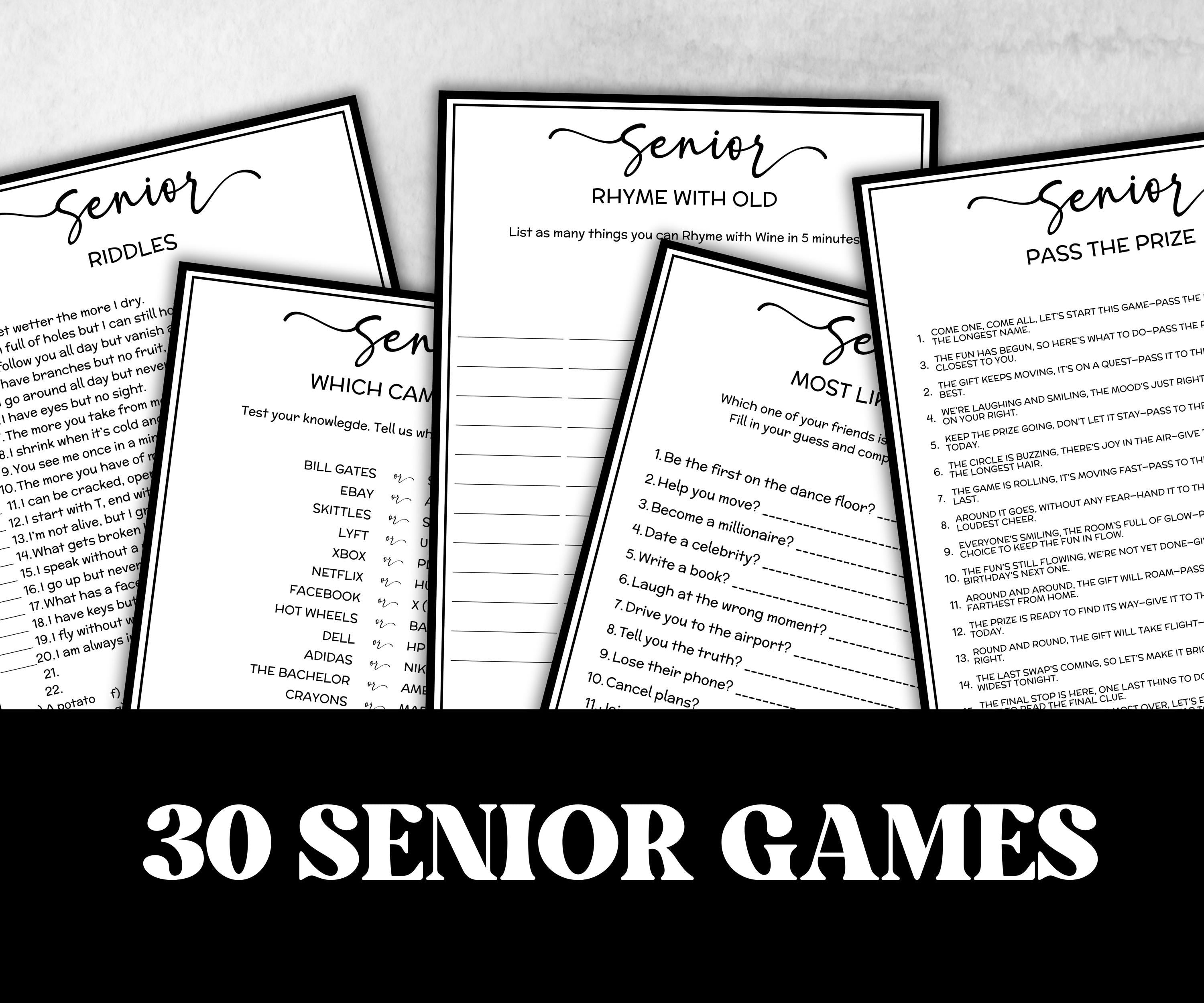 Elderly Retirement games bundle, senior birthday memory game, Senior Living trivia, brain teasers, activity for seniors, grandparents games-Holidays -TheHustlingCatLady-Party Games