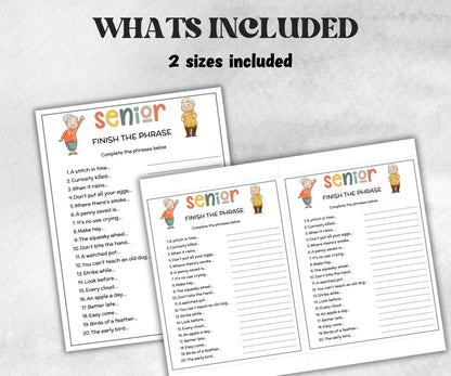 Senior Finish the phrase, Family Game Night, Dementia Activity, Senior Party Games, Retirement Games, Senior Citizens, Nursing Home Games-Holidays -TheHustlingCatLady-Party Games