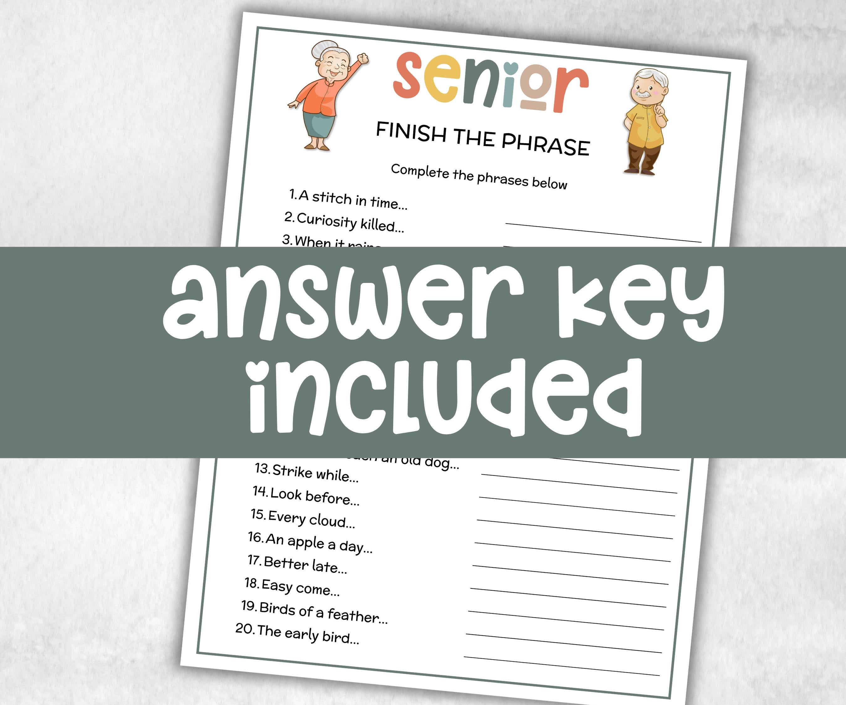 Senior Finish the phrase, Family Game Night, Dementia Activity, Senior Party Games, Retirement Games, Senior Citizens, Nursing Home Games-Holidays -TheHustlingCatLady-Party Games