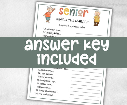 Senior Finish the phrase, Family Game Night, Dementia Activity, Senior Party Games, Retirement Games, Senior Citizens, Nursing Home Games-Holidays -TheHustlingCatLady-Party Games