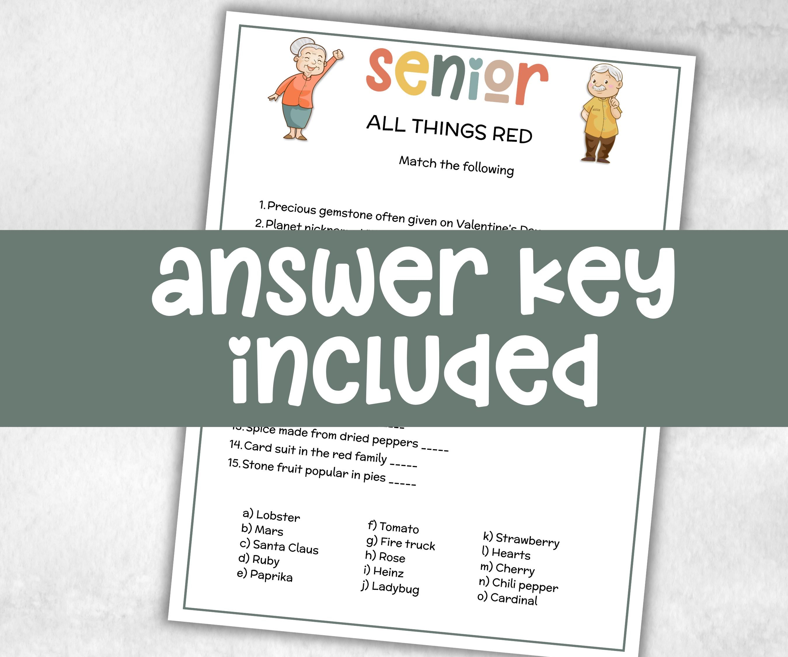 Senior All things Red, Family Game Night, Dementia Activity, Retirement Games, Senior Citizens, Nursing Home Game, Senior Living Party game-Holidays -TheHustlingCatLady-Party Games