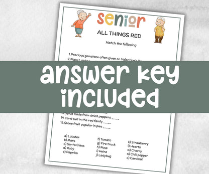 Senior All things Red, Family Game Night, Dementia Activity, Retirement Games, Senior Citizens, Nursing Home Game, Senior Living Party game-Holidays -TheHustlingCatLady-Party Games