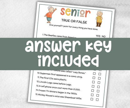 Senior True or False, Family Game Night, Dementia Activity, Retirement Games, Senior Citizens, Nursing Home Game, Senior Living Party game-Holidays -TheHustlingCatLady-Party Games
