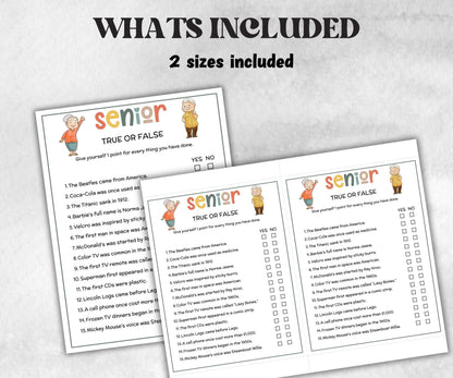 Senior True or False, Family Game Night, Dementia Activity, Retirement Games, Senior Citizens, Nursing Home Game, Senior Living Party game-Holidays -TheHustlingCatLady-Party Games