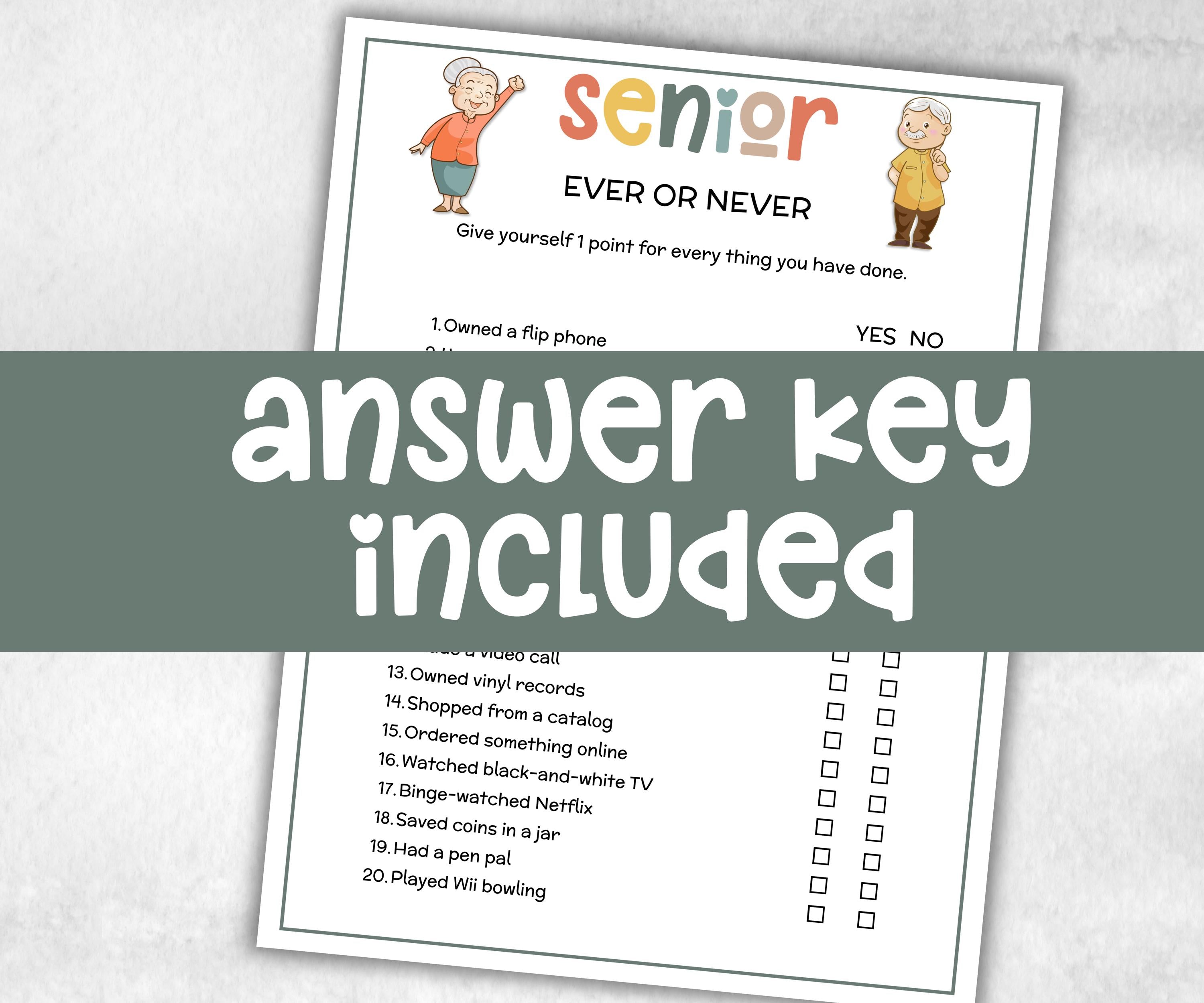 Senior Have You Ever, Family Game Night, Dementia Activity, Retirement Games, Senior Citizens, Nursing Home Game, Senior Living Party game-Holidays -TheHustlingCatLady-Party Games