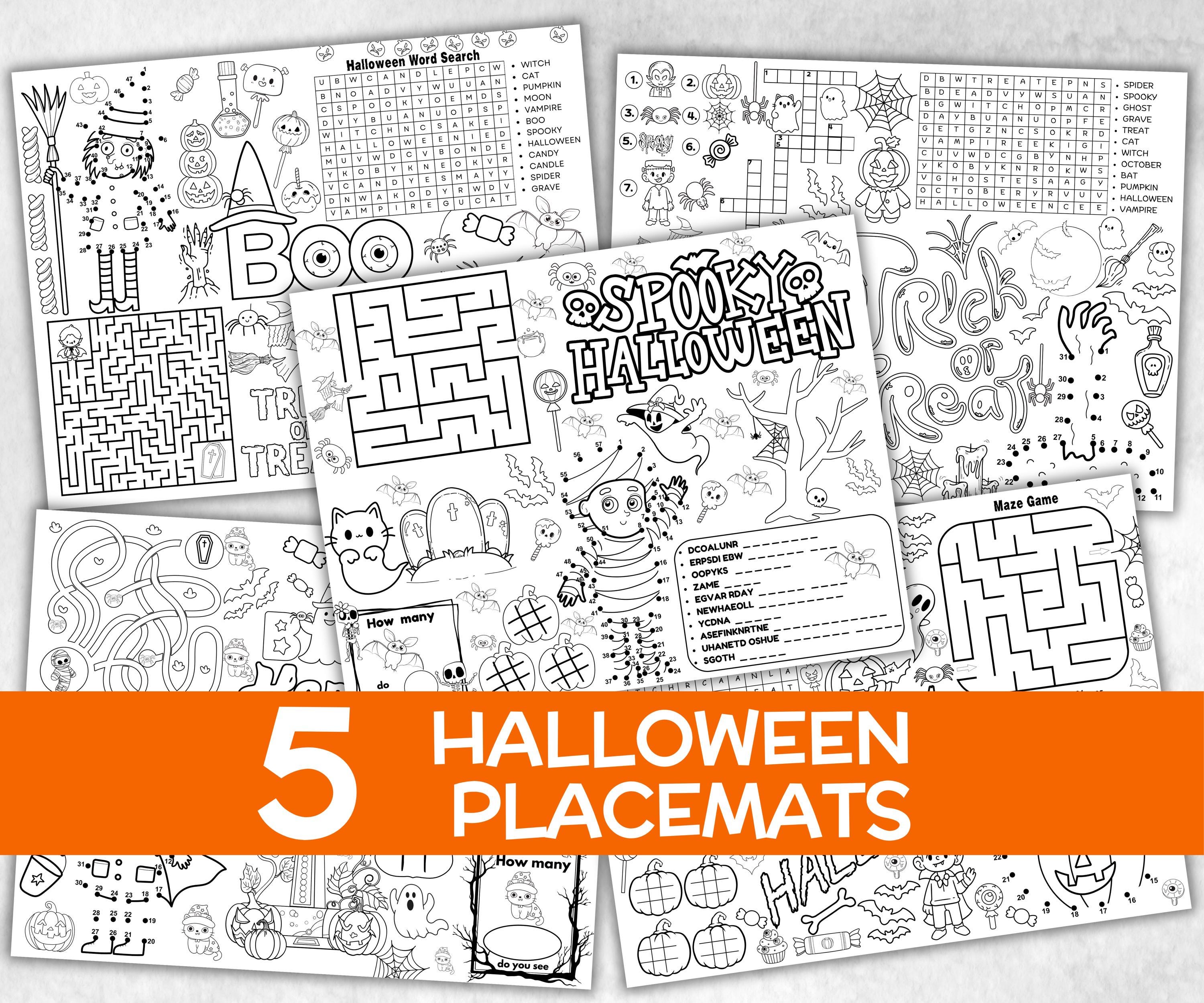Halloween Placemats Bundle, trick or treat table game, spooky table decor, halloween family fun, kids party icebreaker, halloween tableware-Halloween Printables -TheHustlingCatLady-Party Games