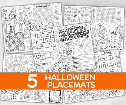 Halloween Placemats Bundle, trick or treat table game, spooky table decor, halloween family fun, kids party icebreaker, halloween tableware-Halloween Printables -TheHustlingCatLady-Party Games
