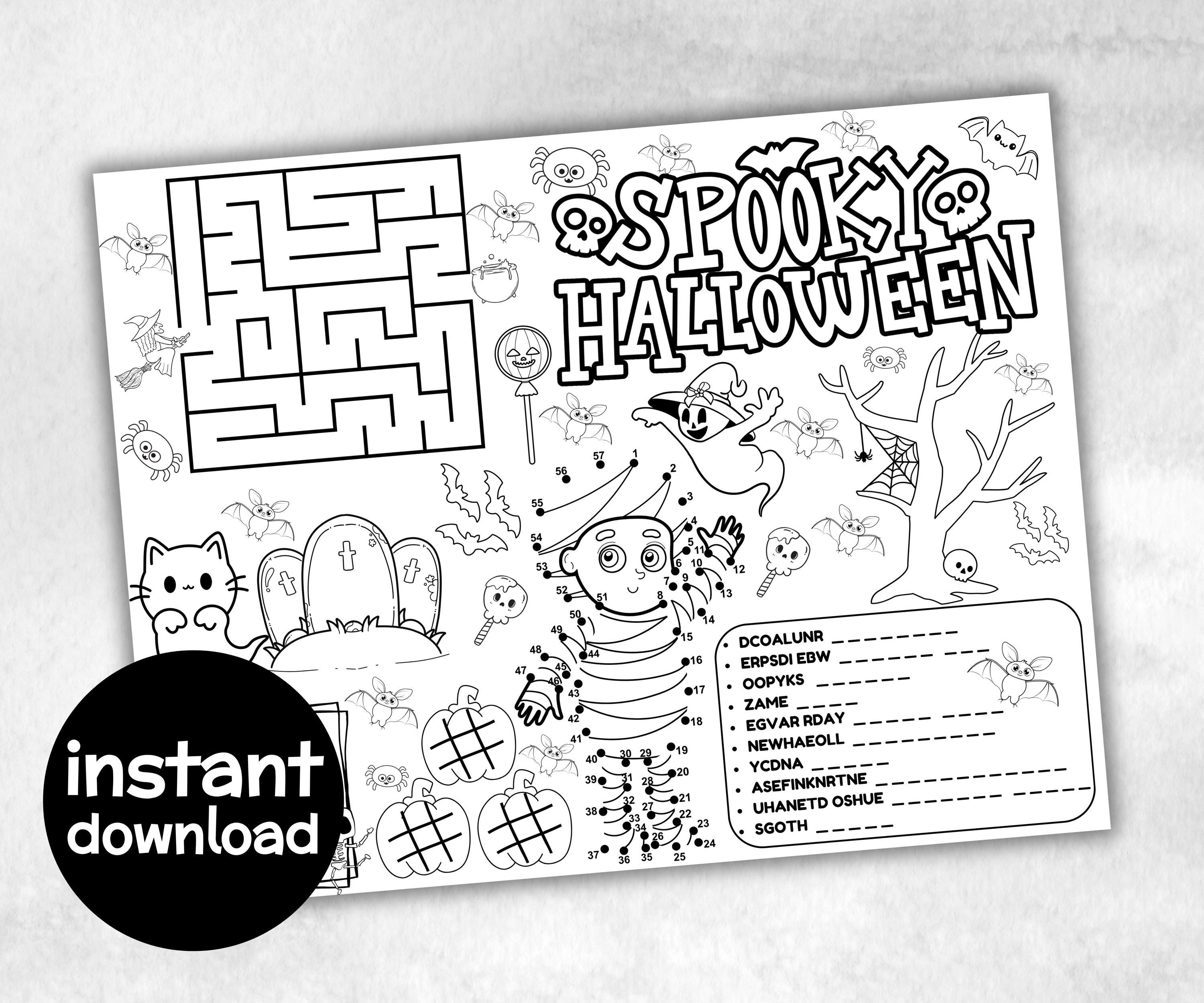 Halloween Placemats Bundle, trick or treat table game, spooky table decor, halloween family fun, kids party icebreaker, halloween tableware-Halloween Printables -TheHustlingCatLady-Party Games