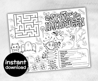 Halloween Placemats Bundle, trick or treat table game, spooky table decor, halloween family fun, kids party icebreaker, halloween tableware-Halloween Printables -TheHustlingCatLady-Party Games