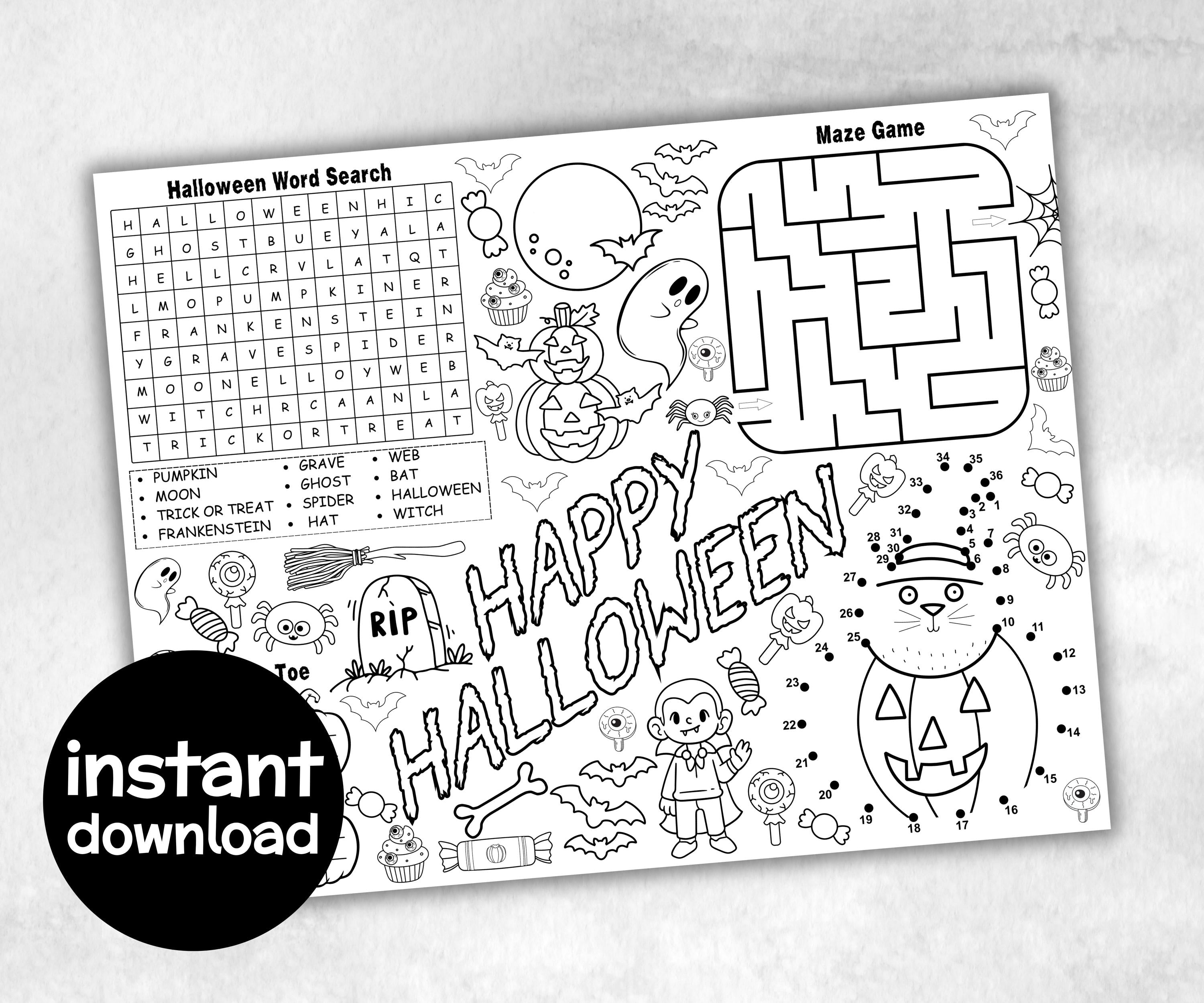 Halloween Placemats Bundle, trick or treat table game, spooky table decor, halloween family fun, kids party icebreaker, halloween tableware-Halloween Printables -TheHustlingCatLady-Party Games