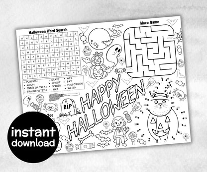 Halloween Placemats Bundle, trick or treat table game, spooky table decor, halloween family fun, kids party icebreaker, halloween tableware-Halloween Printables -TheHustlingCatLady-Party Games