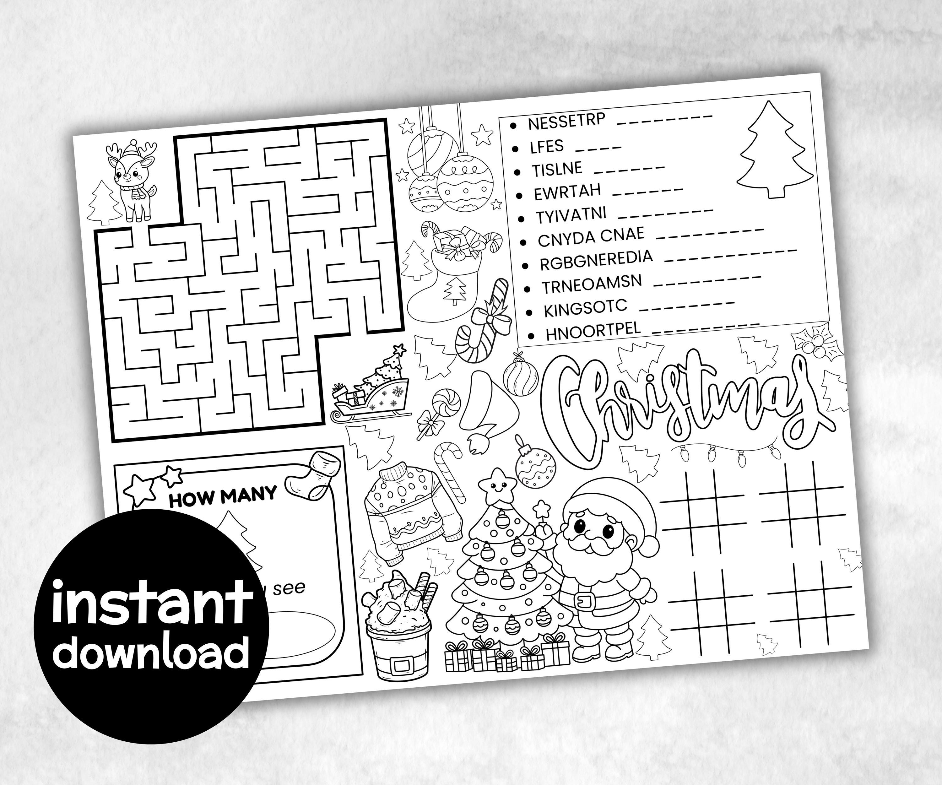 Christmas Placemats Bundle, dinner table, table decor, Christmas family fun, kids party, tableware, kid stocking stuffer, family game night-Christmas -TheHustlingCatLady-Party Games