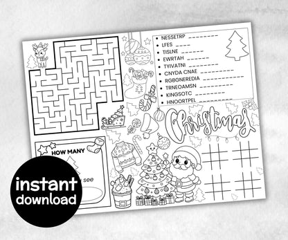 Christmas Placemats Bundle, dinner table, table decor, Christmas family fun, kids party, tableware, kid stocking stuffer, family game night-Christmas -TheHustlingCatLady-Party Games