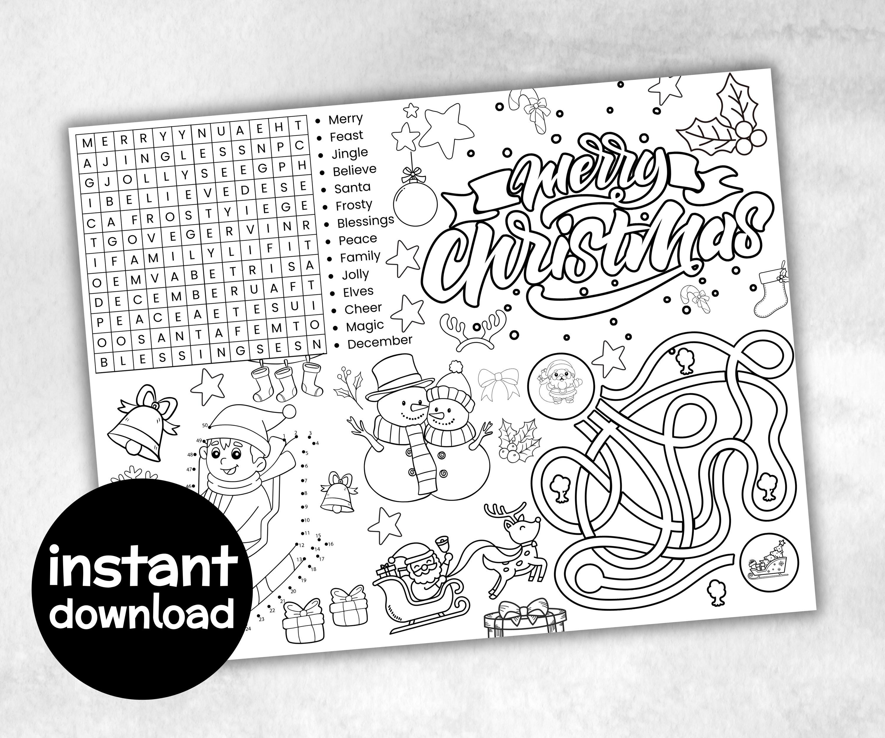 Christmas Placemats Bundle, dinner table, table decor, Christmas family fun, kids party, tableware, kid stocking stuffer, family game night-Christmas -TheHustlingCatLady-Party Games