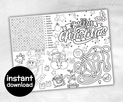 Christmas Placemats Bundle, dinner table, table decor, Christmas family fun, kids party, tableware, kid stocking stuffer, family game night-Christmas -TheHustlingCatLady-Party Games