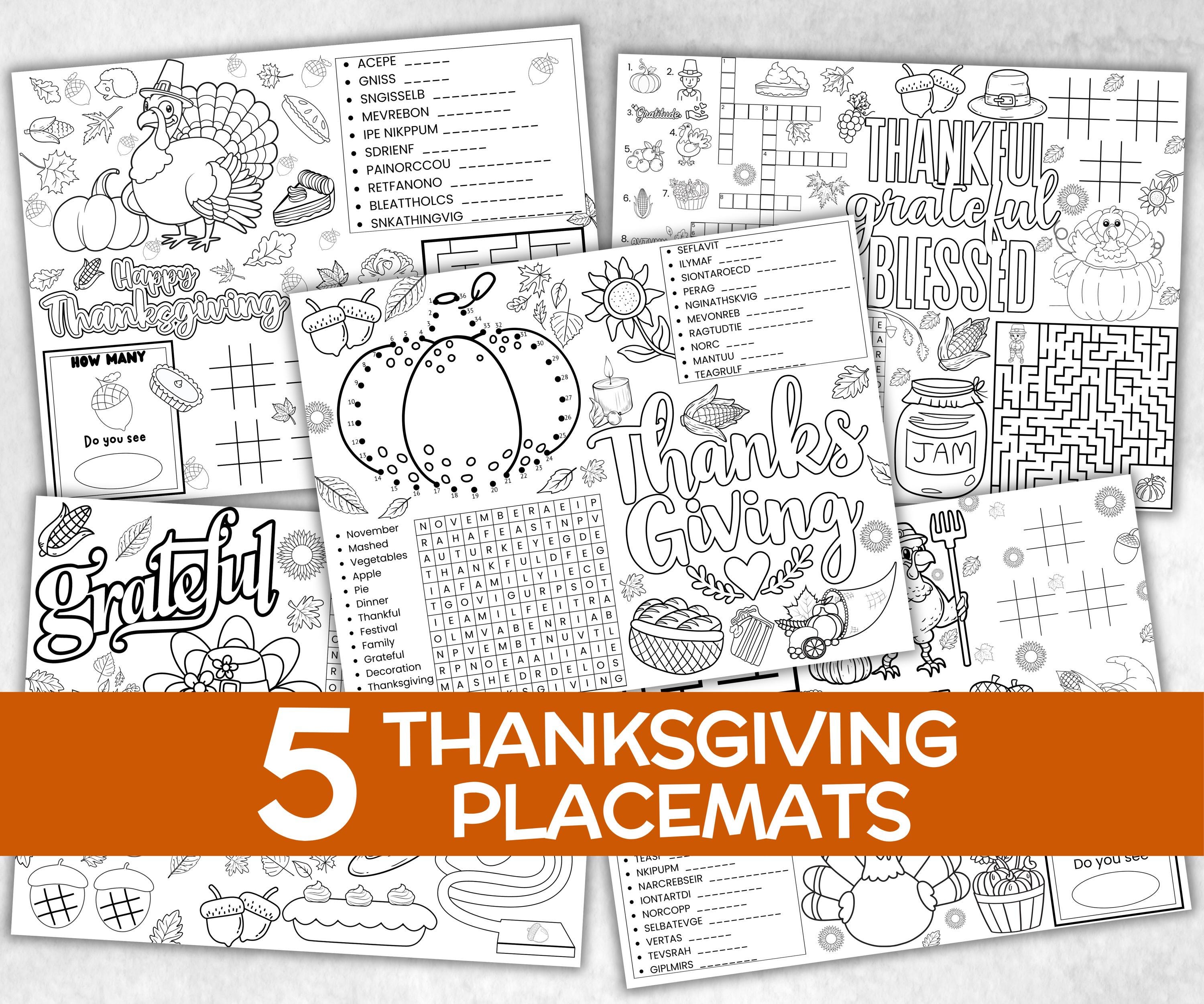 Thanksgiving Placemats Bundle, Fall table game, Give thanks table decor, friendagiving family fun, kids party icebreaker, friends tableware-Thanksgiving -TheHustlingCatLady-Party Games