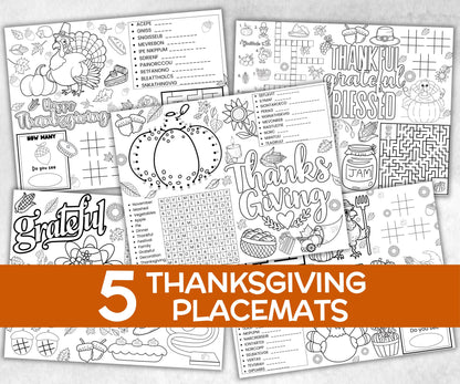 Thanksgiving Placemats Bundle, Fall table game, Give thanks table decor, friendagiving family fun, kids party icebreaker, friends tableware-Thanksgiving -TheHustlingCatLady-Party Games