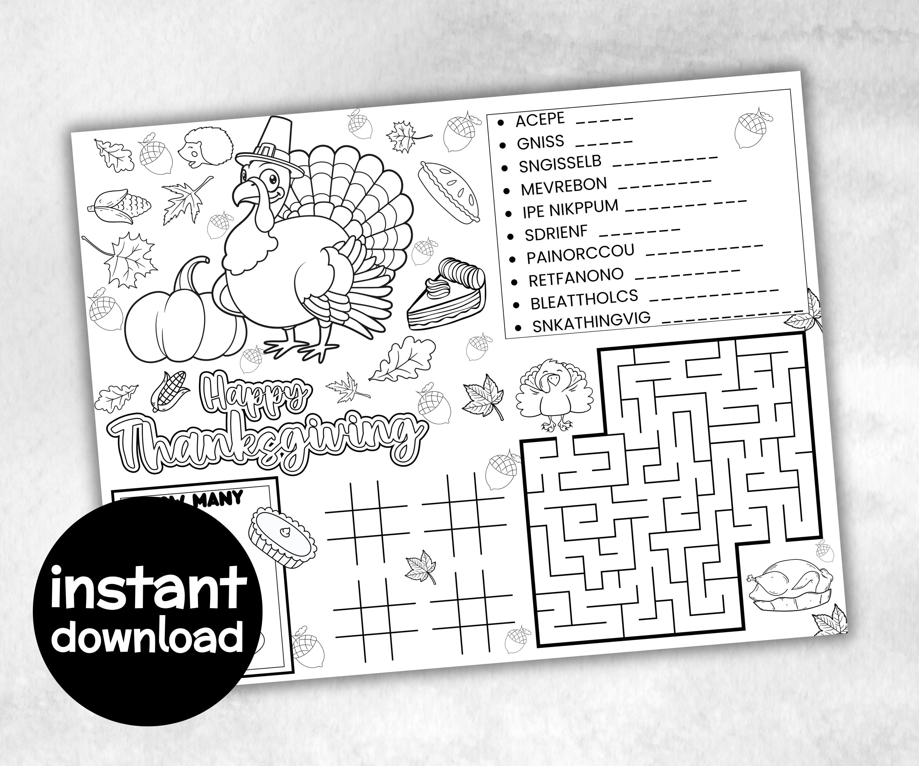 Thanksgiving Placemats Bundle, Fall table game, Give thanks table decor, friendagiving family fun, kids party icebreaker, friends tableware-Thanksgiving -TheHustlingCatLady-Party Games