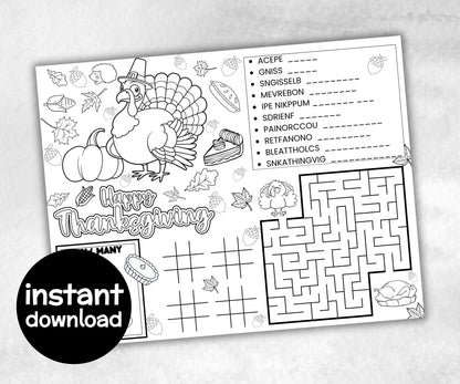 Thanksgiving Placemats Bundle, Fall table game, Give thanks table decor, friendagiving family fun, kids party icebreaker, friends tableware-Thanksgiving -TheHustlingCatLady-Party Games