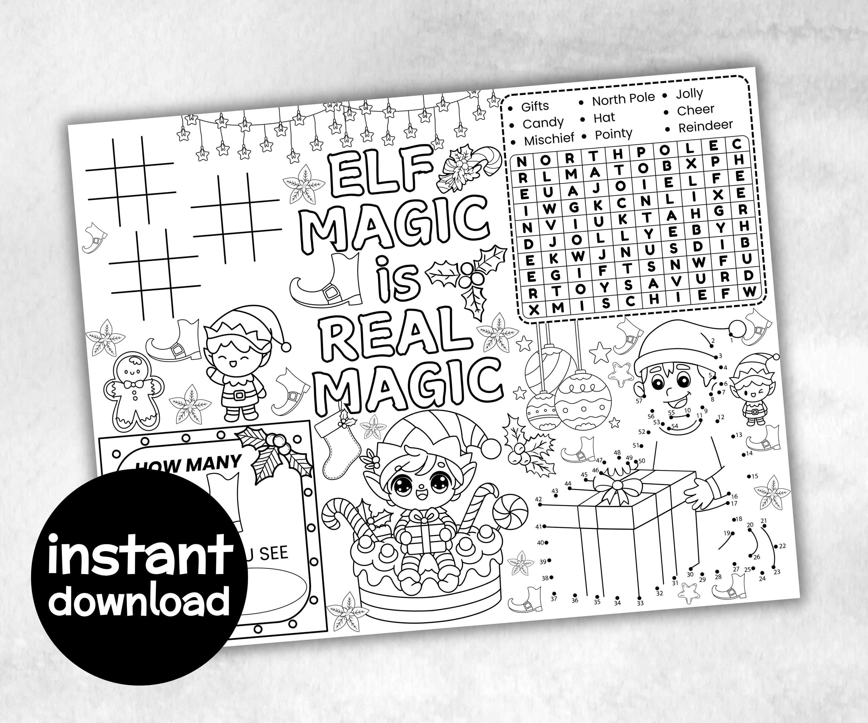Elf Magic Placemats Bundle, dinner table, table decor, North Pole, Santa claus kid party, tableware, kid stocking stuffer, family game night-Christmas -TheHustlingCatLady-Party Games