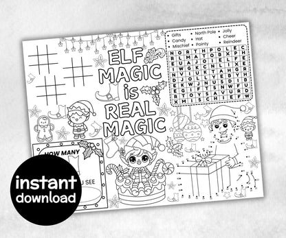 Elf Magic Placemats Bundle, dinner table, table decor, North Pole, Santa claus kid party, tableware, kid stocking stuffer, family game night-Christmas -TheHustlingCatLady-Party Games