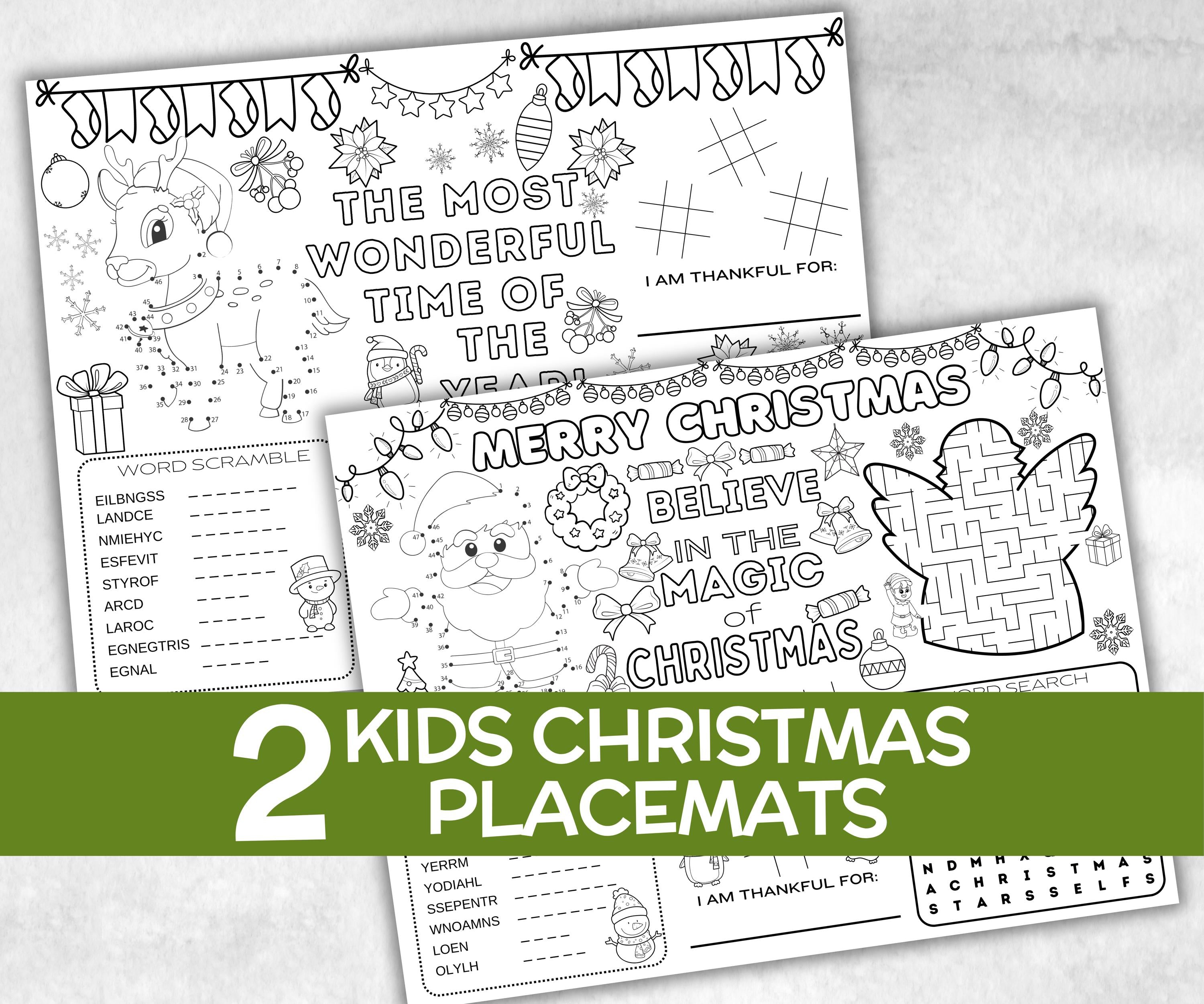 Christmas Kids Placemats Bundle, dinner table, table decor, Christmas family fun, kids party, tableware, kid stocking stuffer, game night-Christmas -TheHustlingCatLady-Party Games