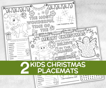 Christmas Kids Placemats Bundle, dinner table, table decor, Christmas family fun, kids party, tableware, kid stocking stuffer, game night-Christmas -TheHustlingCatLady-Party Games