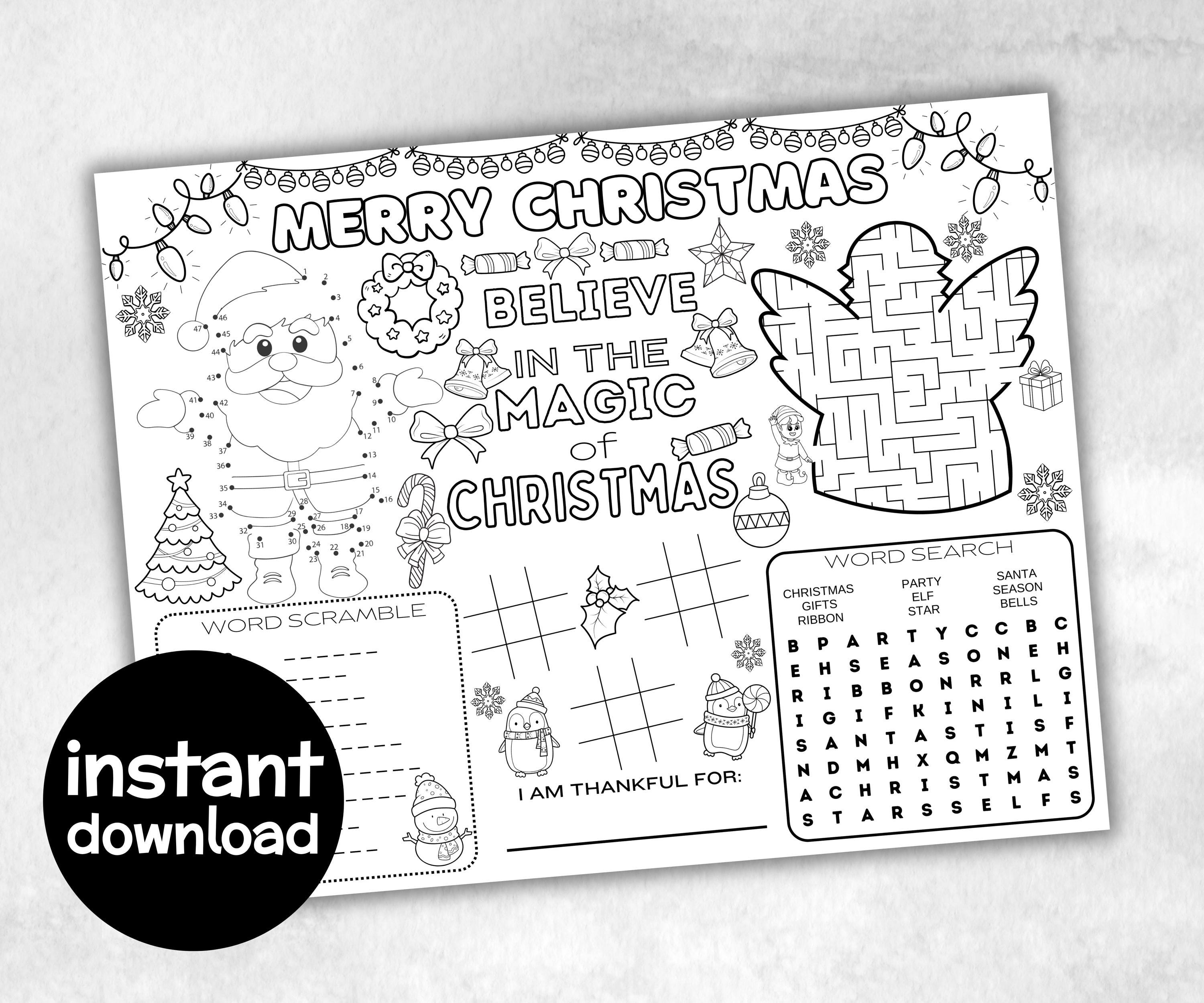 Christmas Kids Placemats Bundle, dinner table, table decor, Christmas family fun, kids party, tableware, kid stocking stuffer, game night-Christmas -TheHustlingCatLady-Party Games