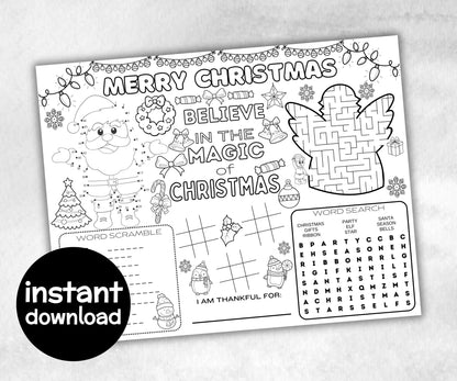 Christmas Kids Placemats Bundle, dinner table, table decor, Christmas family fun, kids party, tableware, kid stocking stuffer, game night-Christmas -TheHustlingCatLady-Party Games