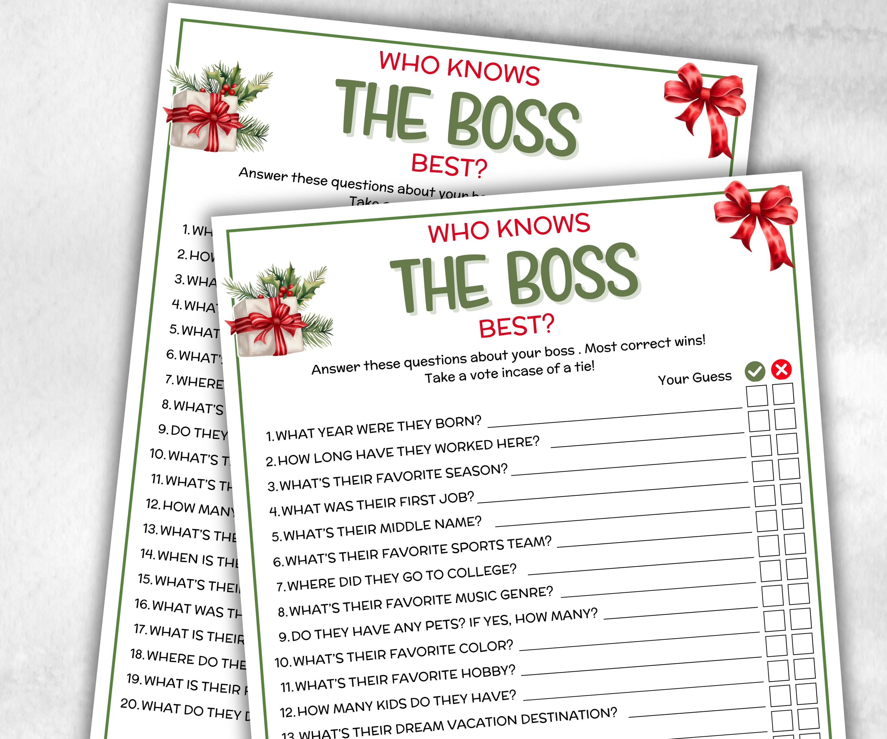 Who knows the boss best, office party game, xmas boss day, boss birthday event, how well do you know, Workplace quiz, Office Holiday game-Holidays -TheHustlingCatLady-Party Games