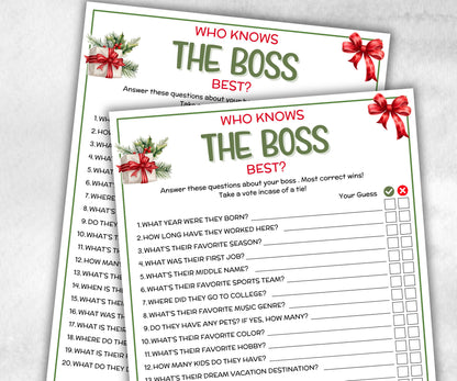 Who knows the boss best, office party game, xmas boss day, boss birthday event, how well do you know, Workplace quiz, Office Holiday game-Holidays -TheHustlingCatLady-Party Games