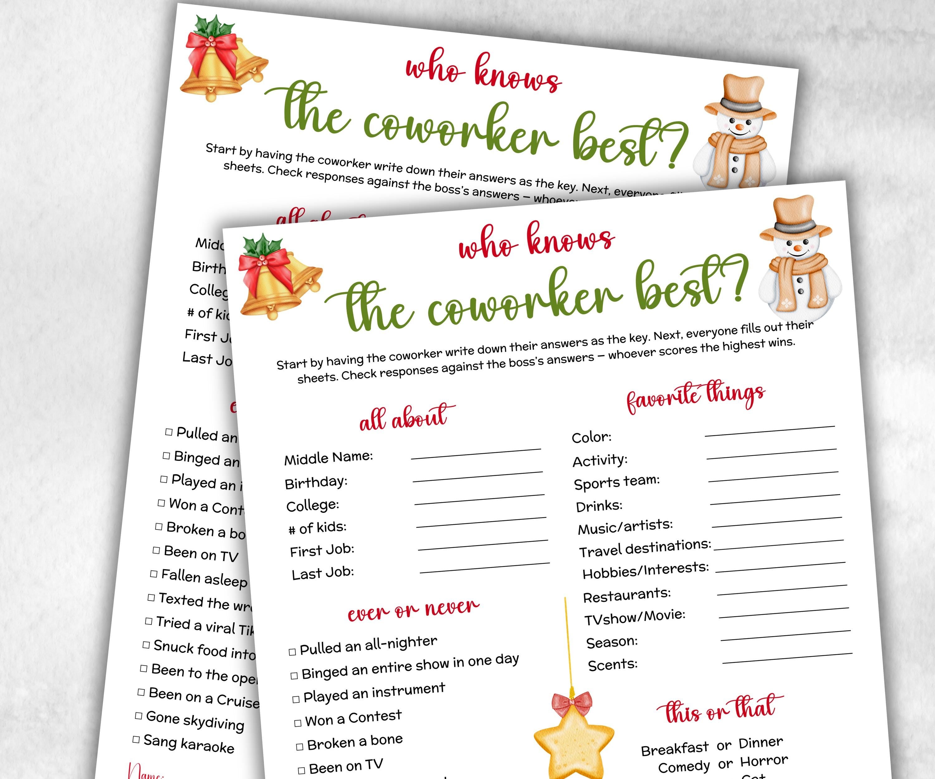 Who knows the coworker best, Christmas Activity, holiday survey form, all about me, Office teambuilding, Coworker work pal, staff farewell-Holidays -TheHustlingCatLady-Party Games